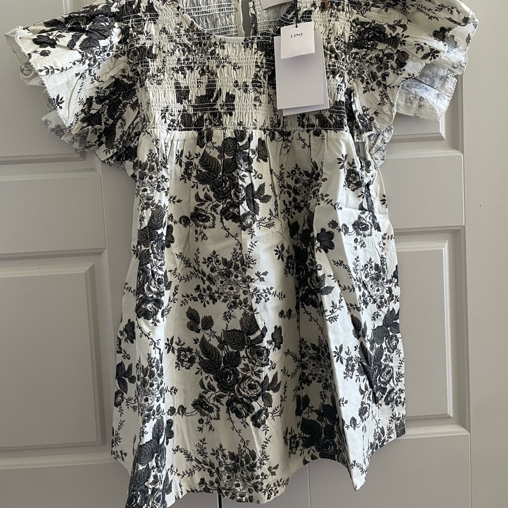 CO Black and White Floral Smocked Dress